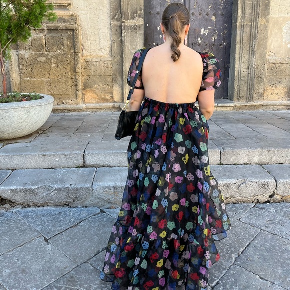 STAUD Penelope Organza Maxi Dress In Rainbow Bloom Black 4 - Picture 14 of 14